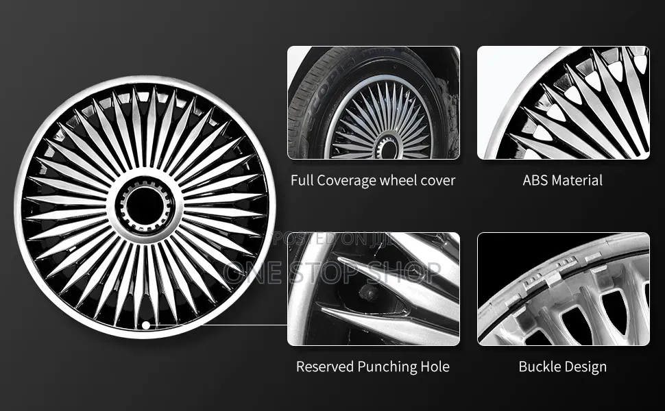 16" Wheel Caps With Muulti Spoke Radial Design With Alternating Black