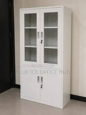Steel Office Storage Cabinet With Glass Doors –Lockable Filing Cabinet