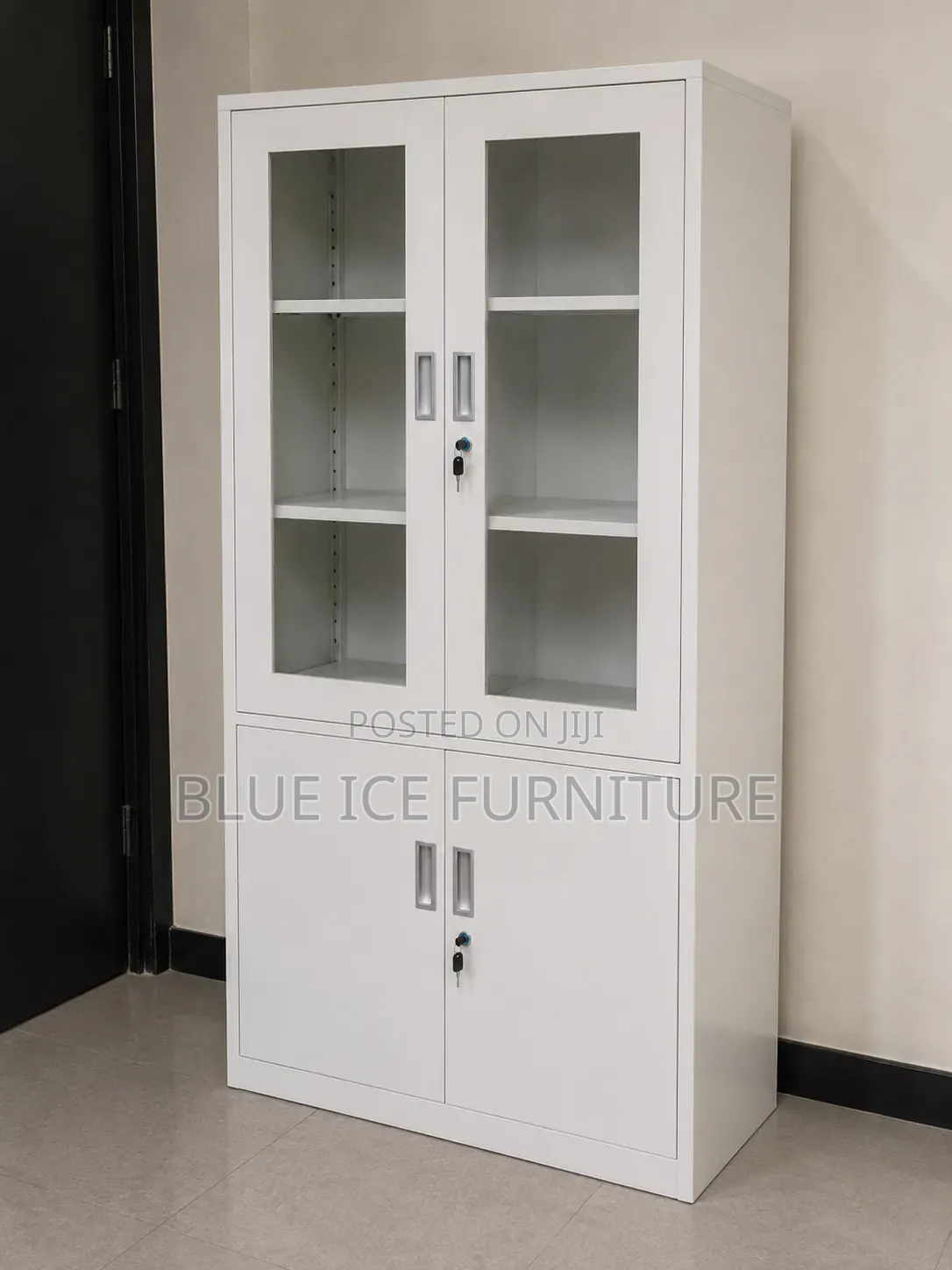 Steel Office Storage Cabinet With Glass Doors –Lockable Filing Cabinet