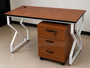 Brown Modern Metallic Office Desk With 3 Drawer Pedestal