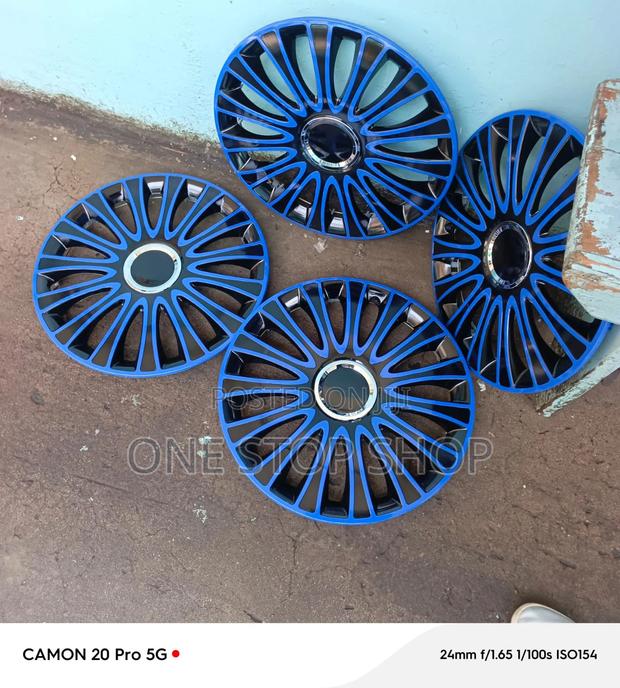 14" Decorative Premium Upgrade Standard Blue Black Wheel Caps