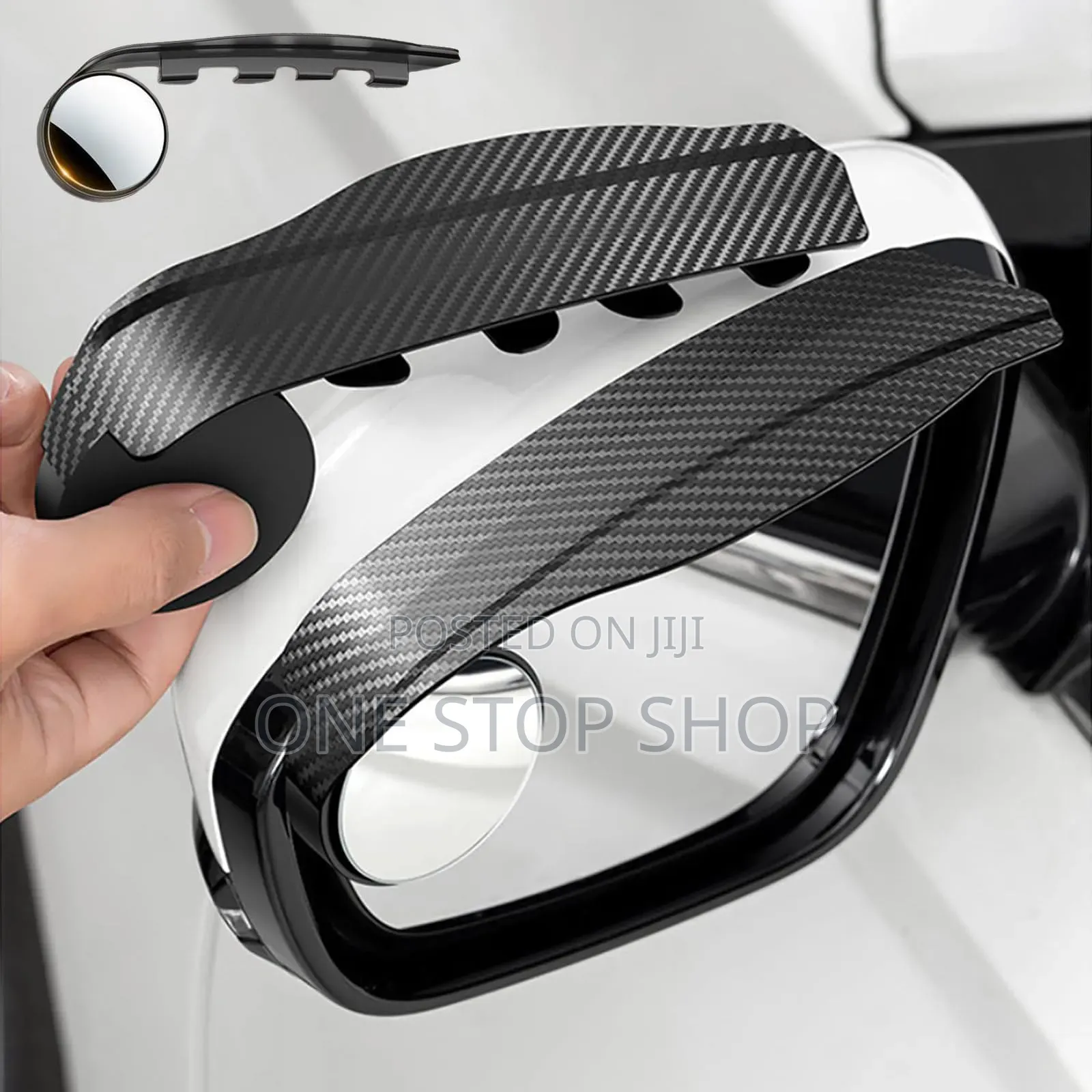 Carbon Fiber Textured Rain Brow Visor With Blind Spot Mirror