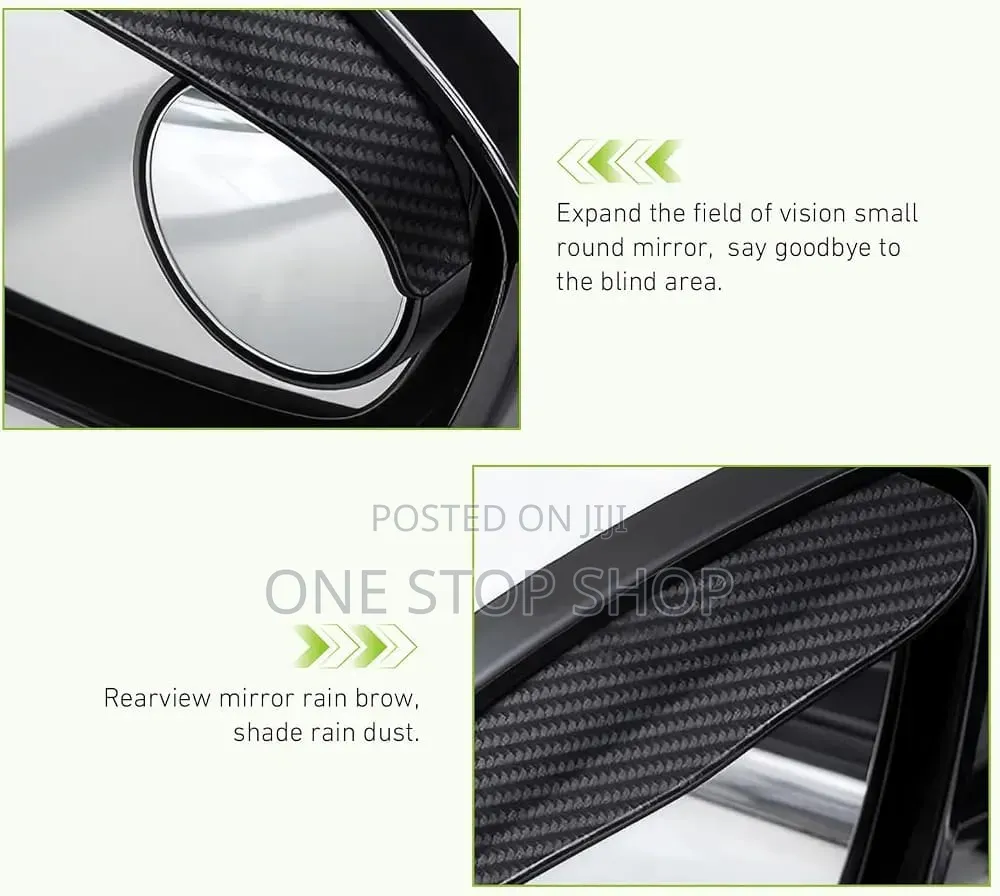2pcs Carbon Fiber Grain Side Mirror Visor With 360° Blind Spot Mirror
