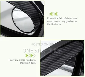 2pcs Carbon Fiber Grain Side Mirror Visor With 360° Blind Spot Mirror