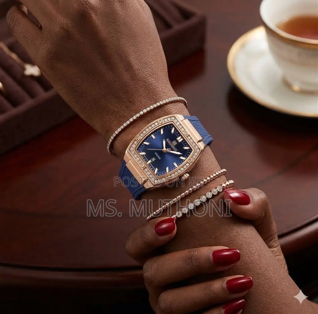NAVIFORCE Luxury Iced Out Ladies Silicone Sport Watch.