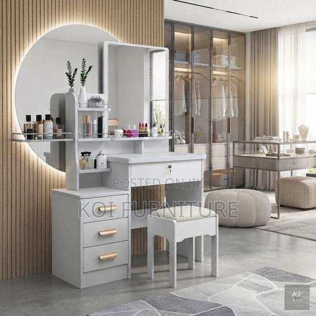 Dressers; Modern White Dressing Vanity Table With Stool