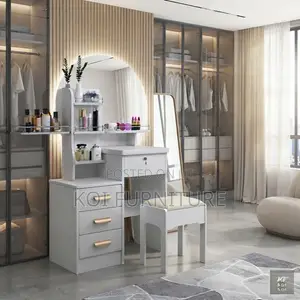 Dressers; Modern White Dressing Vanity Table With Stool