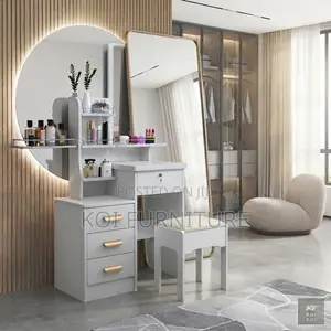 Dressers; Modern White Dressing Vanity Table With Stool