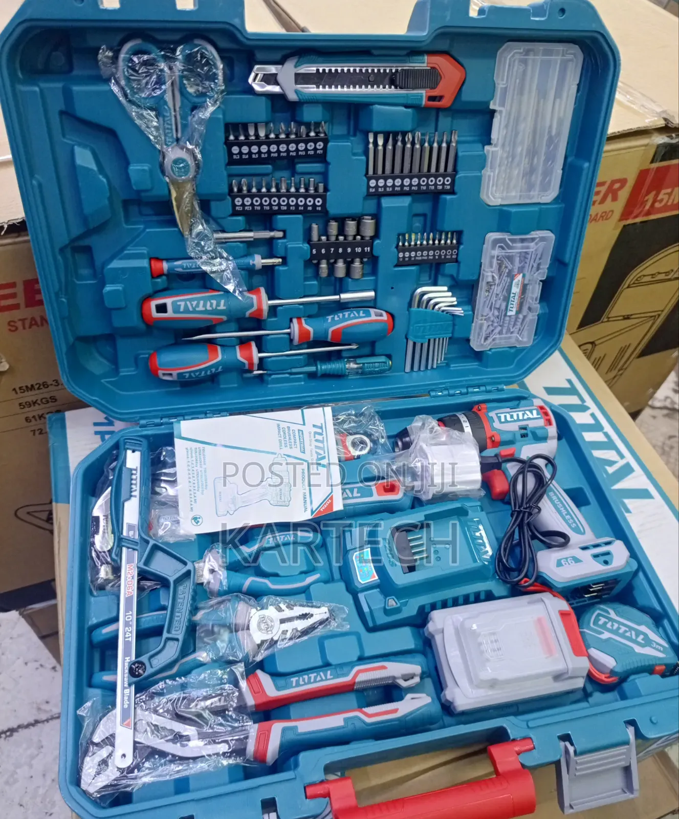 TOTAL 166-Piece Professional Tool Set With Cordless Drill