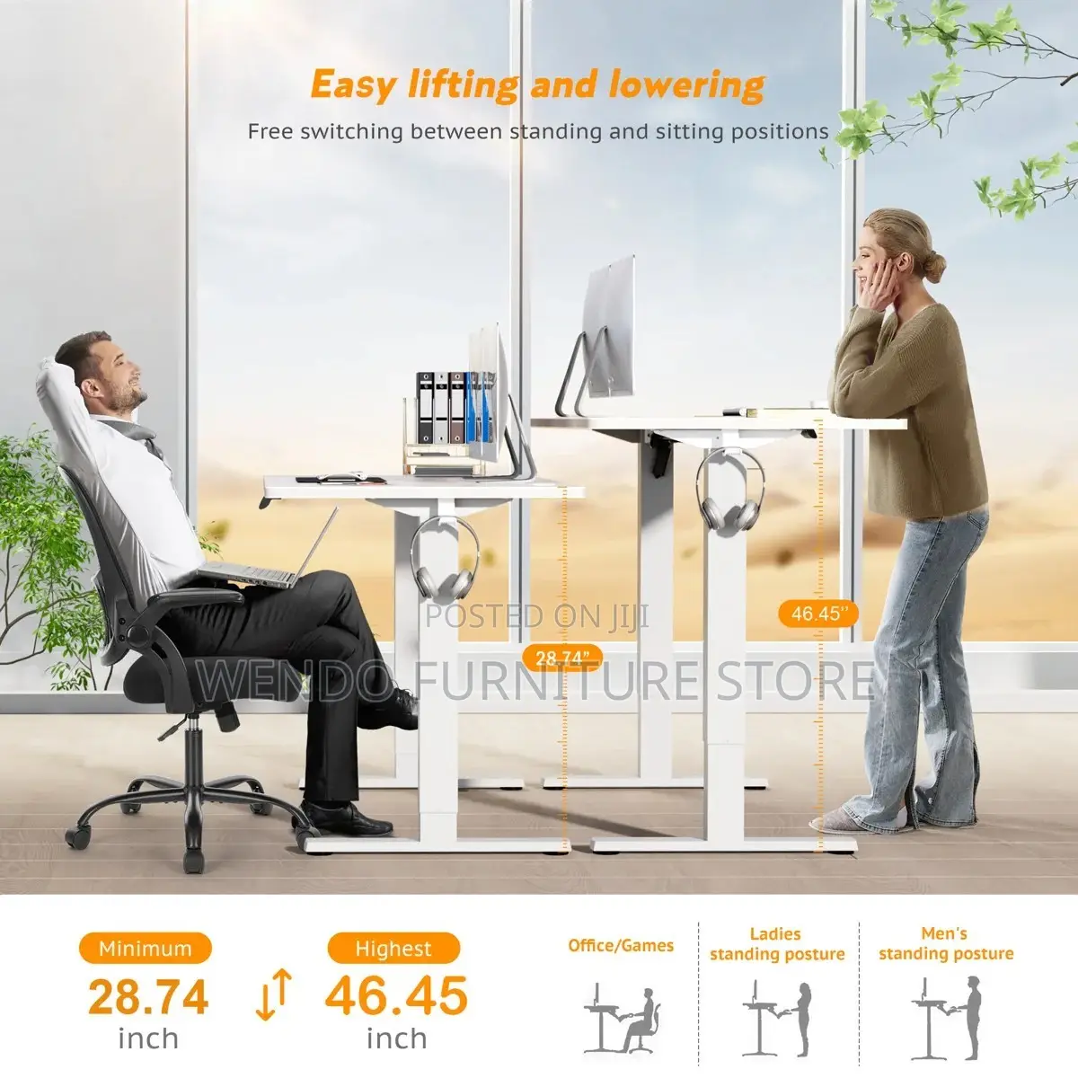 Office Desk; 1200mm Ovidia Standing Height-Adjustable Desks