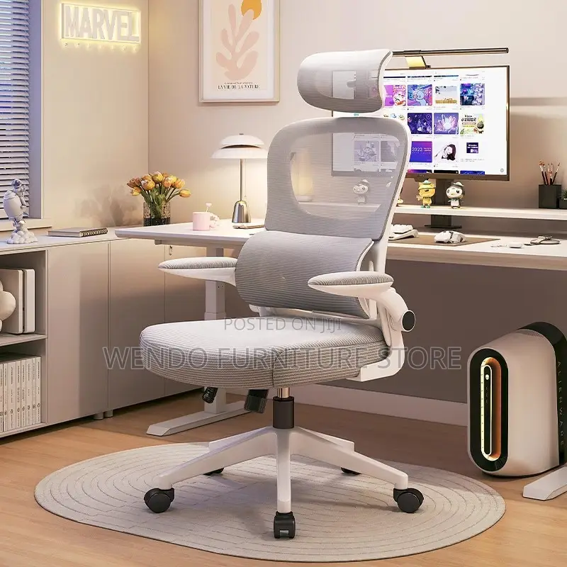 Office Chairs; White Orthopedic Office Chair With Flipping Armrest