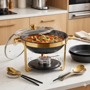 6L Premium Quality Black and Gold Round Stainless Steel Chafing Dish*