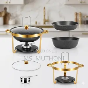 6L Premium Quality Black and Gold Round Stainless Steel Chafing Dish*