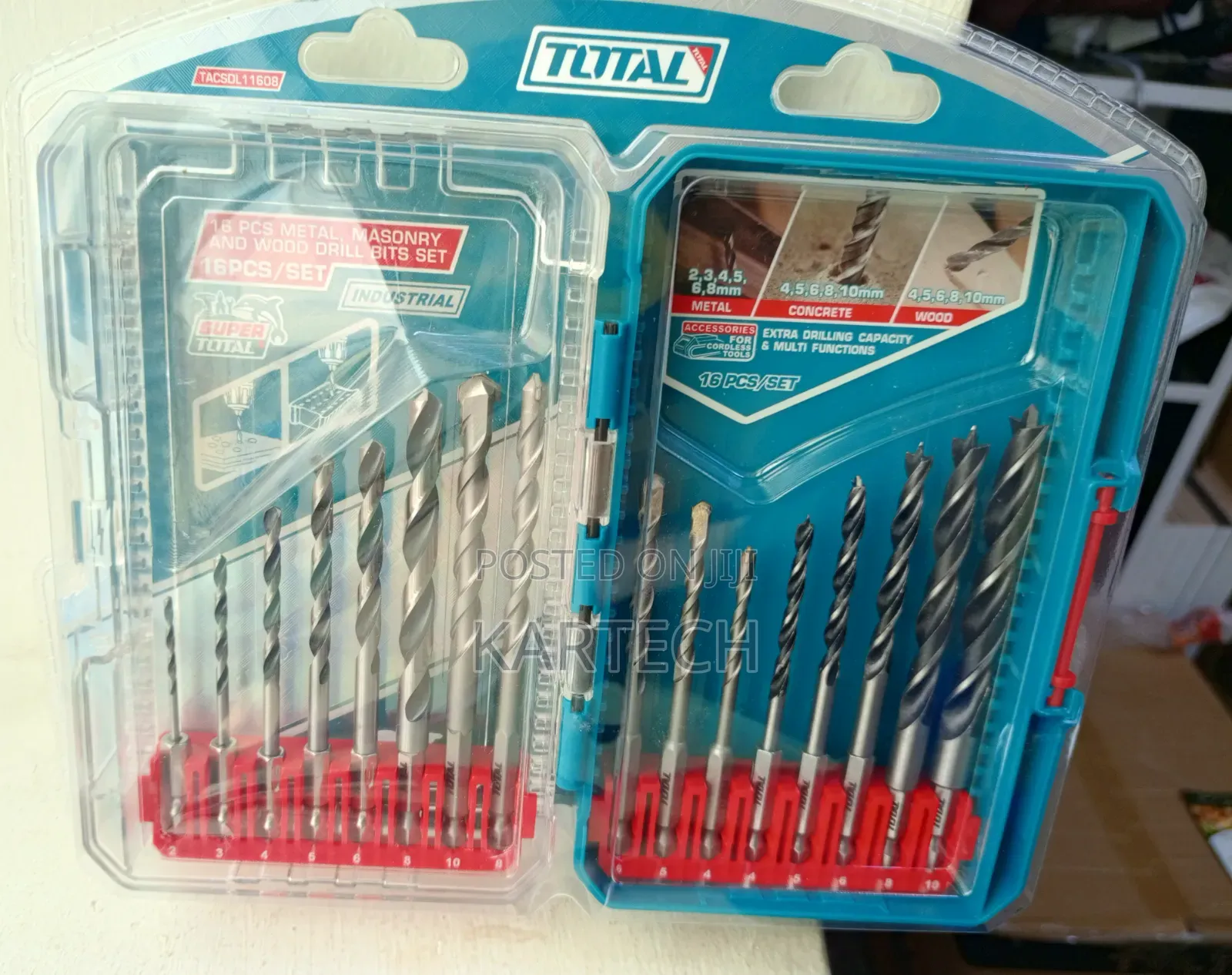 TOTAL TACSDL11608 Hex Shank 16PCS Drill Bit Set Manson, Wooden, Steel