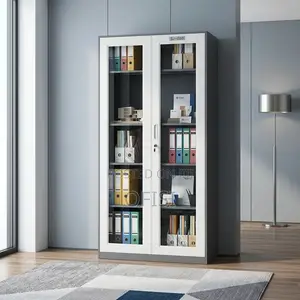 Office Cabinet; Glass Door Filing Cabinet (White Black)