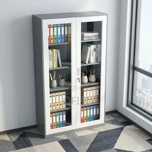 Office Cabinet; Glass Door Filing Cabinet (White Black)