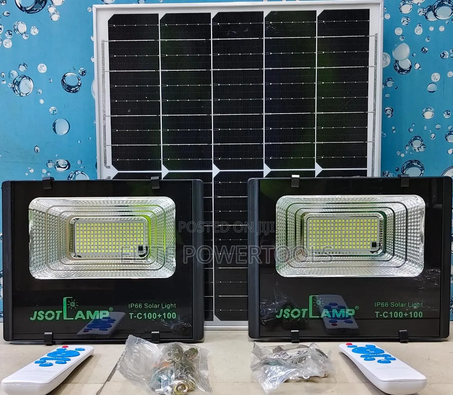 *2in1 TC 100W Solar Floodlight 3.2V 10Ah Battery.
* 5v 25W Panel.