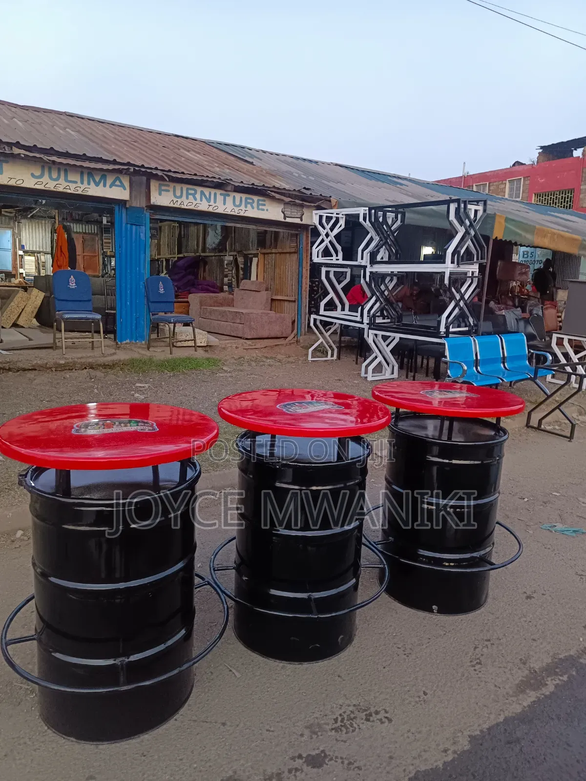 Custom Bar Drum Tables With Marble Tops