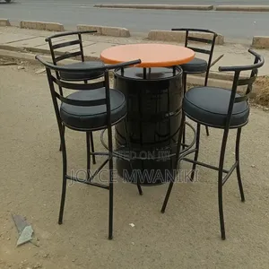 Round High Bar Stools Set With Bar Drum Table 