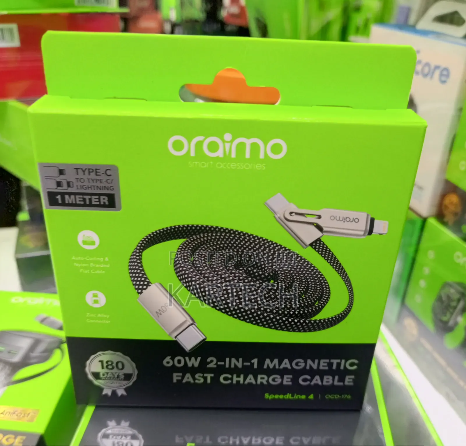 Oraimo SpeedLine 4 60W 2-in-1 Magnetic Fast Charge Cable (OCD-176)