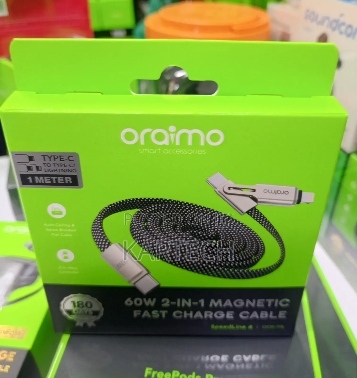 Oraimo SpeedLine 4 60W 2-in-1 Magnetic Fast Charge Cable (OCD-176)