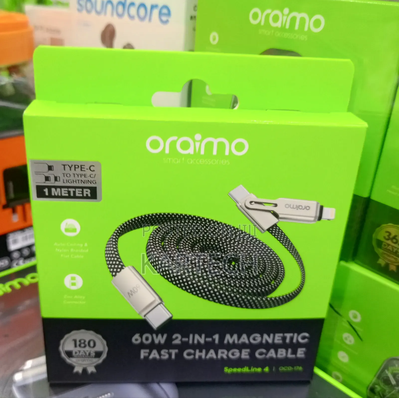 Oraimo OCD-176 60W Magnetic 2-in-1 Charging Data Cable