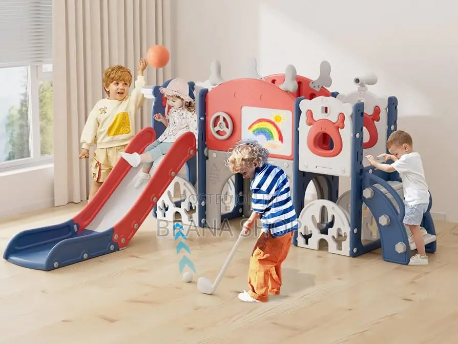 13 in 1 Toddler Slide Set, Indoor Outdoor Playset for 1-3, Blue Red