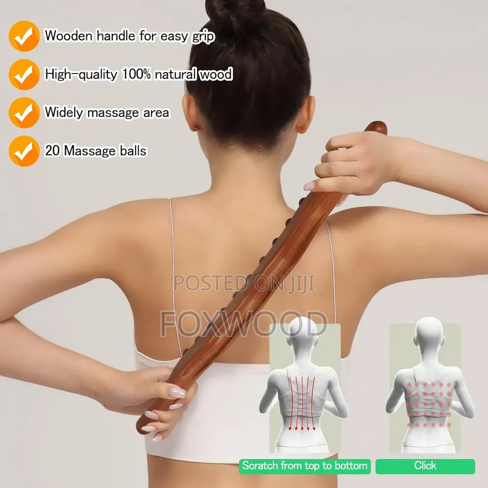 Guasha Wood Stick Massage Tool, 20 Node/Beads Wood