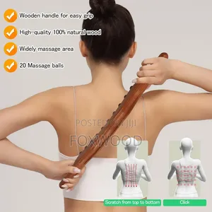 Guasha Wood Stick Massage Tool, 20 Node/Beads Wood