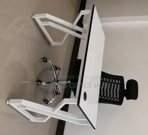 Modern Office Desk With White Gloss Top Strong Metal Frame