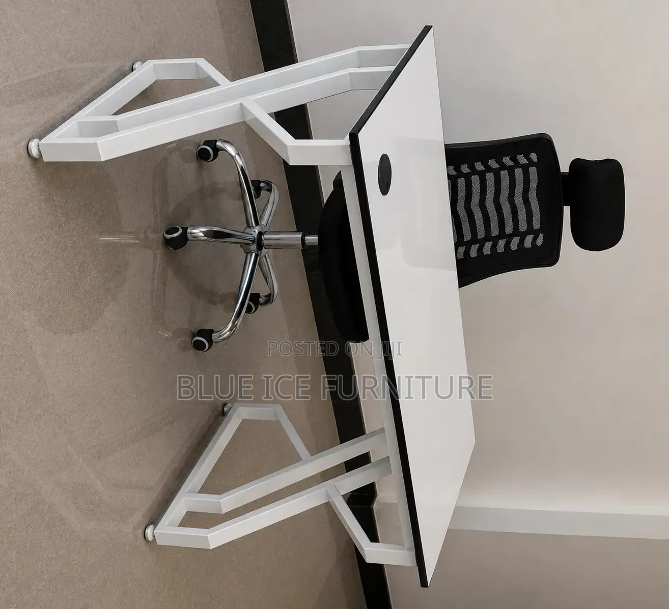 Modern Office Desk With White Gloss Top Strong Metal Frame