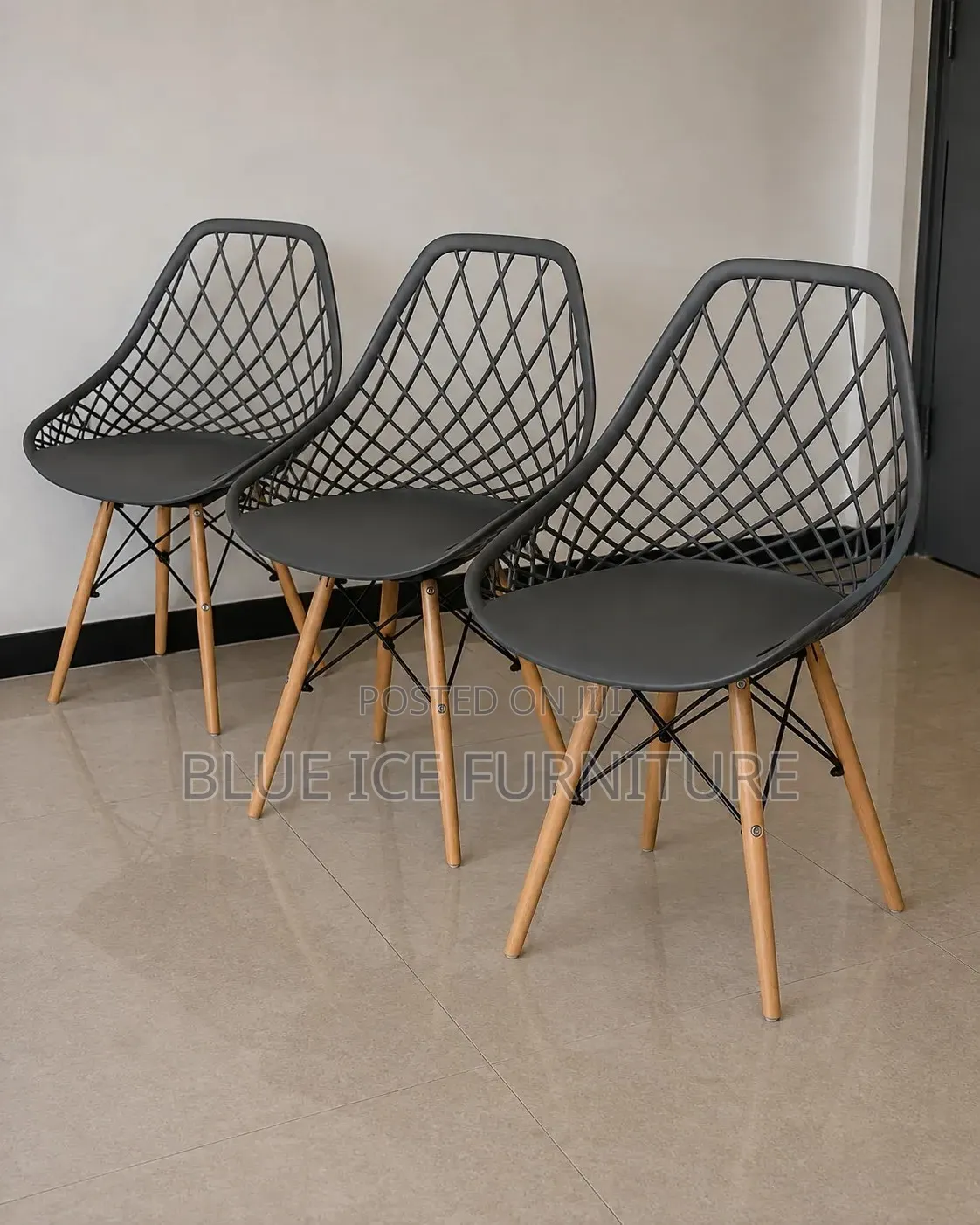 Modern Black Mesh Dining Chairs With Wooden Legs