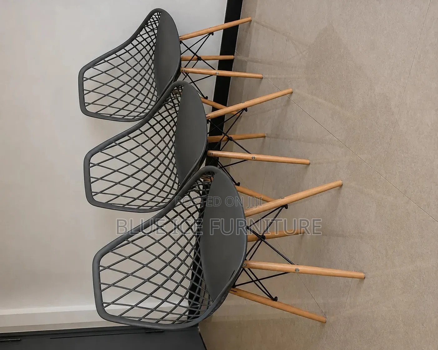Modern Black Mesh Dining Chairs With Wooden Legs