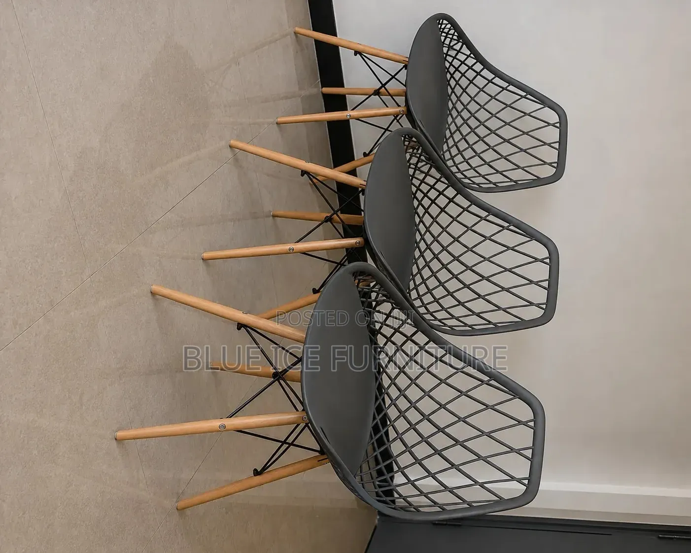 Modern Black Mesh Dining Chairs With Wooden Legs
