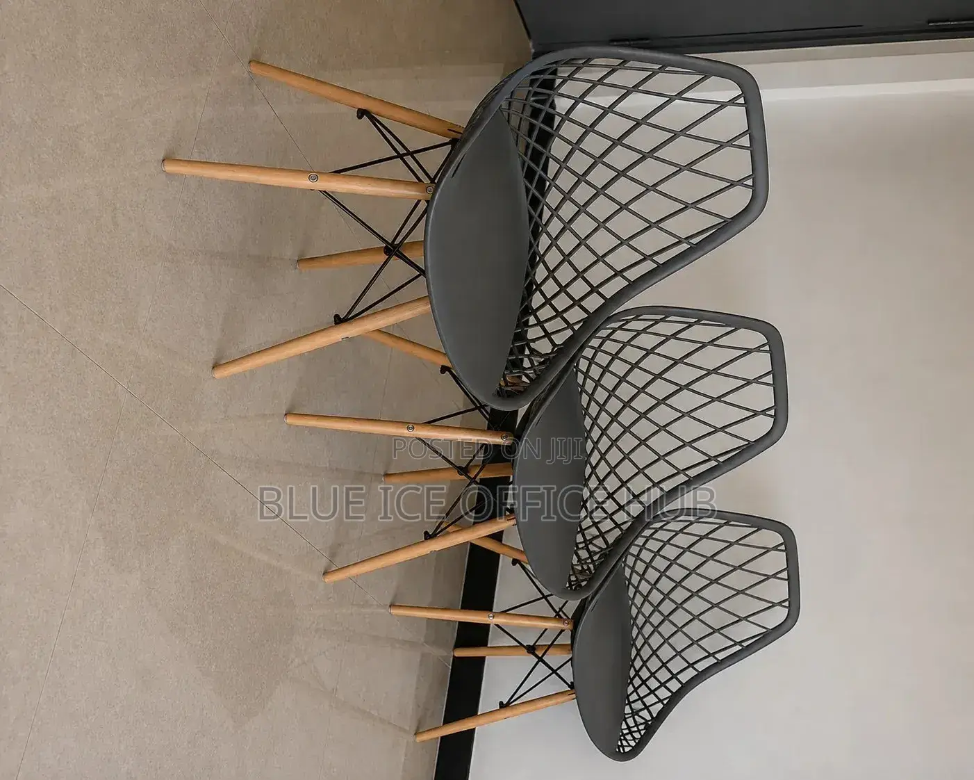 Modern Black Mesh Dining Chairs With Wooden Legs