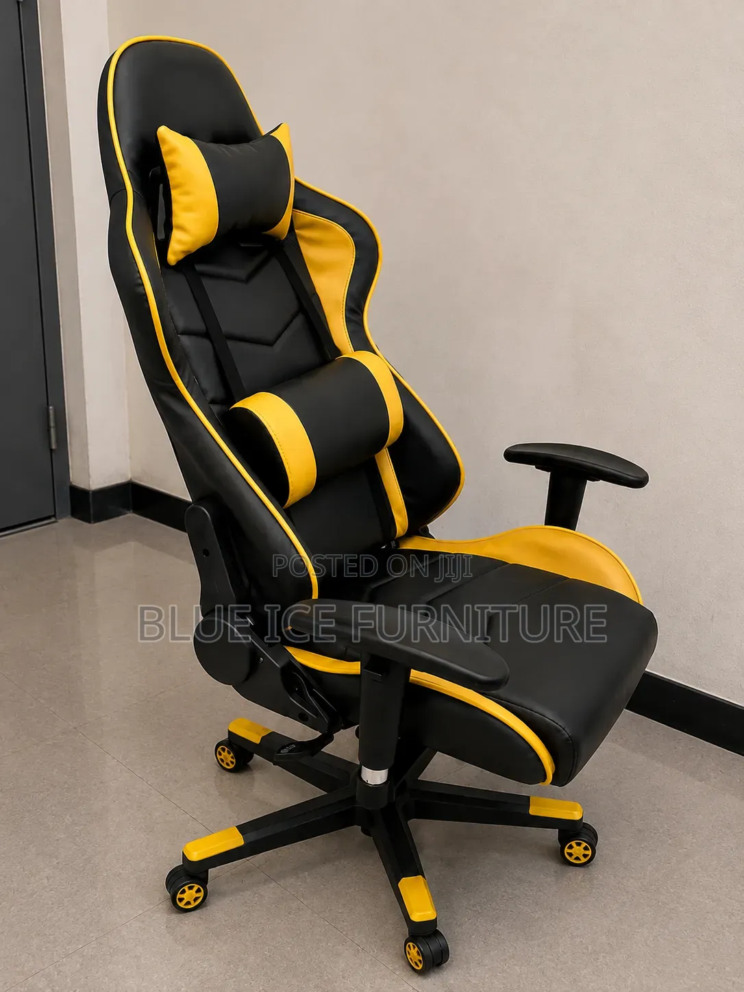 Black Yellow Gaming Chair With Footrest, Headrest Lumbar Support