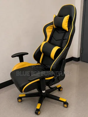 Black Yellow Gaming Chair With Footrest, Headrest Lumbar Support
