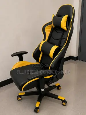 Black Yellow Gaming Chair With Footrest, Headrest Lumbar Support