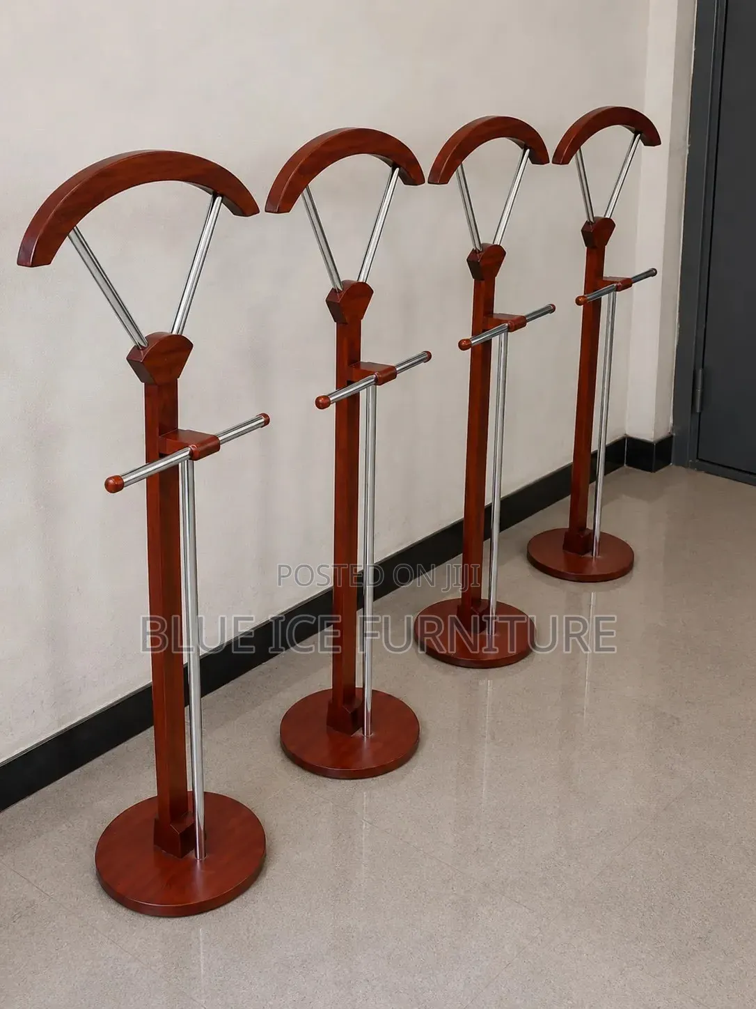Wooden Coat Stand With Chrome Hooks