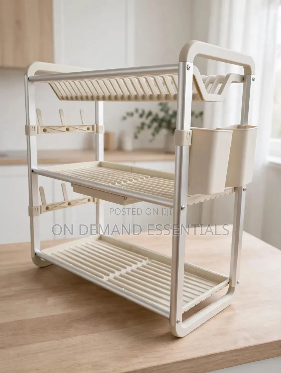 3-Tier Cream Dish Rack Strong Aluminum Frame