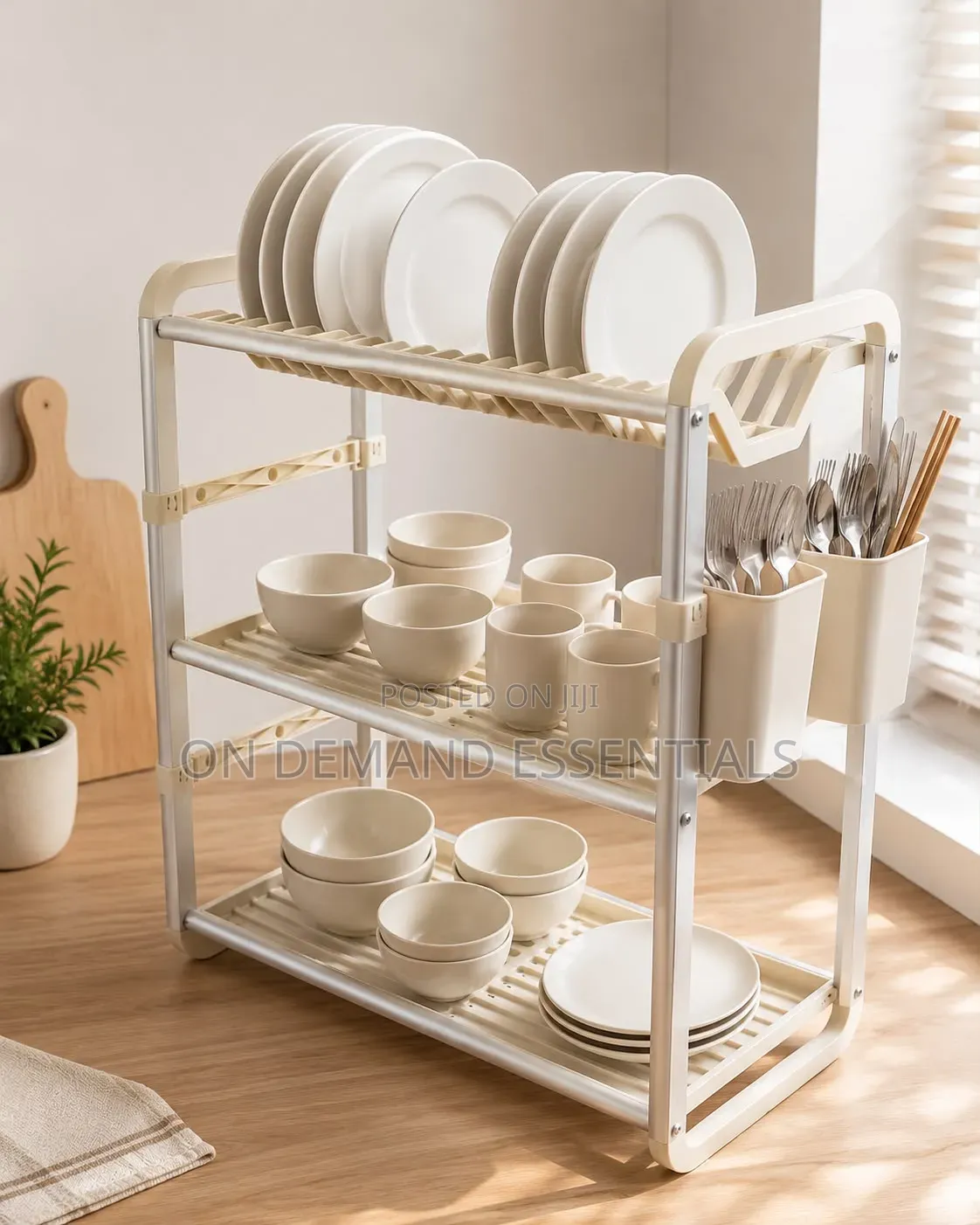 3-Tier Cream Dish Rack Strong Aluminum Frame
