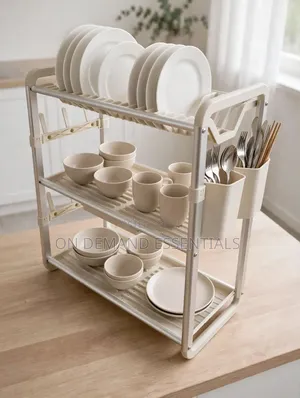 3-Tier Cream Dish Rack Strong Aluminum Frame