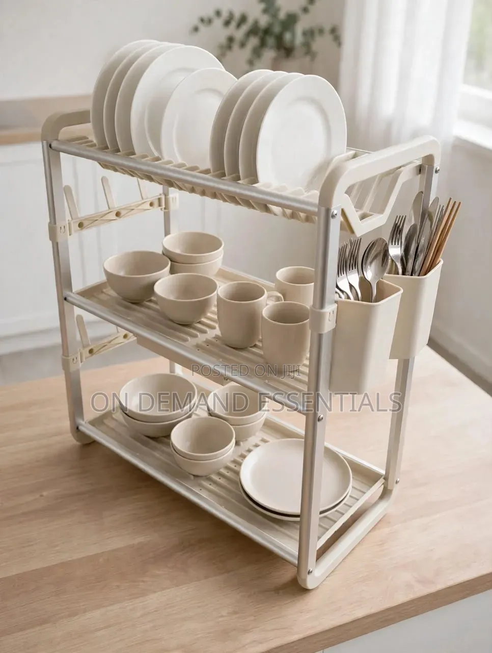 3-Tier Cream Dish Rack Strong Aluminum Frame