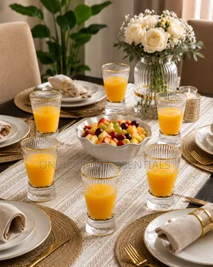 Ribbed Juice Glasses With a Gold Ring
6pc