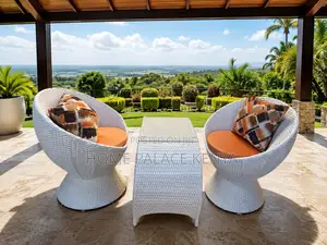 Outdoor Furniture; Elegant Large Rattan Chairs and U-Shaped Table Set