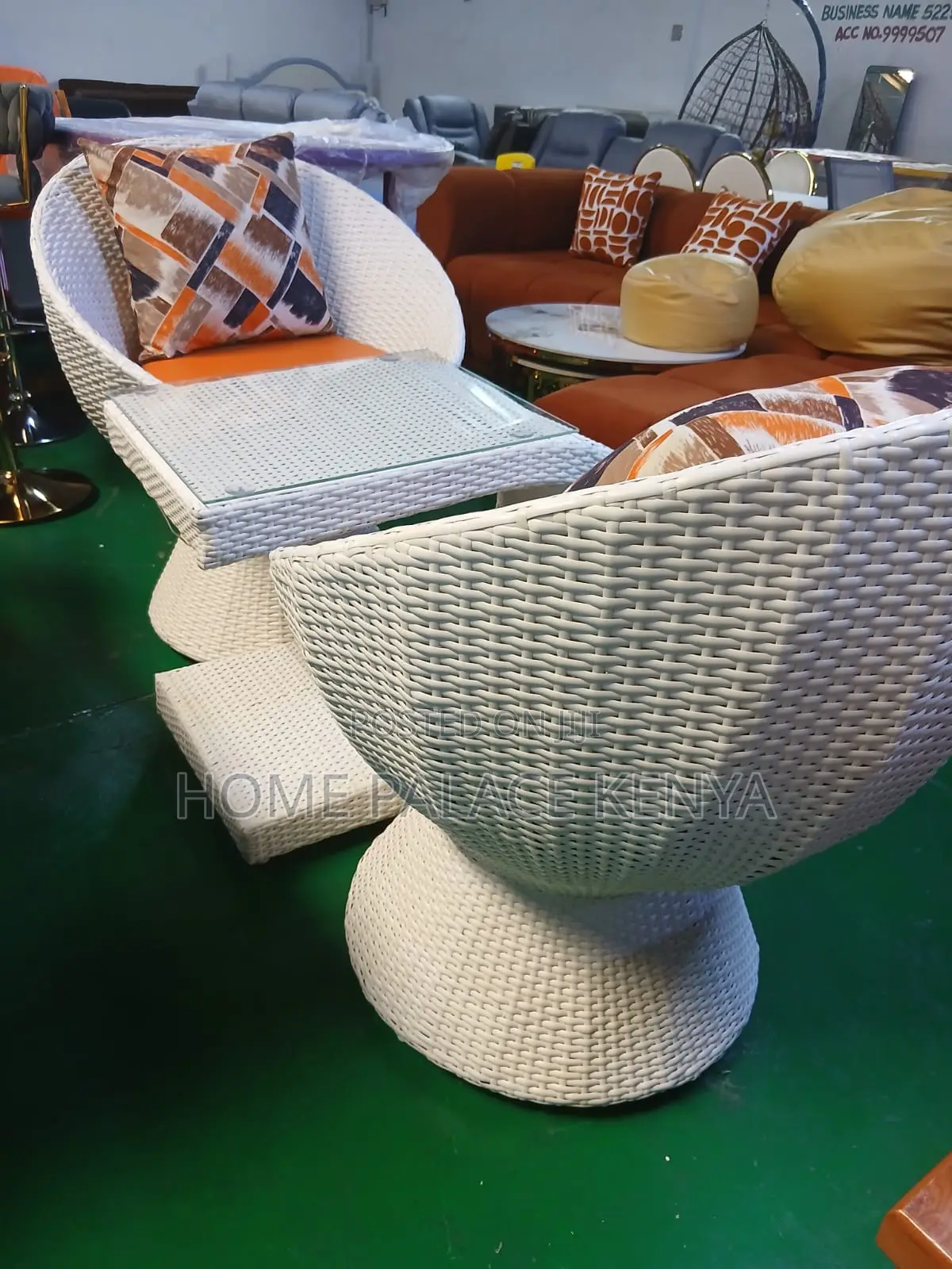 Outdoor Furniture; Elegant Large Rattan Chairs and U-Shaped Table Set