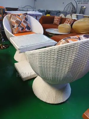 Outdoor Furniture; Elegant Large Rattan Chairs and U-Shaped Table Set