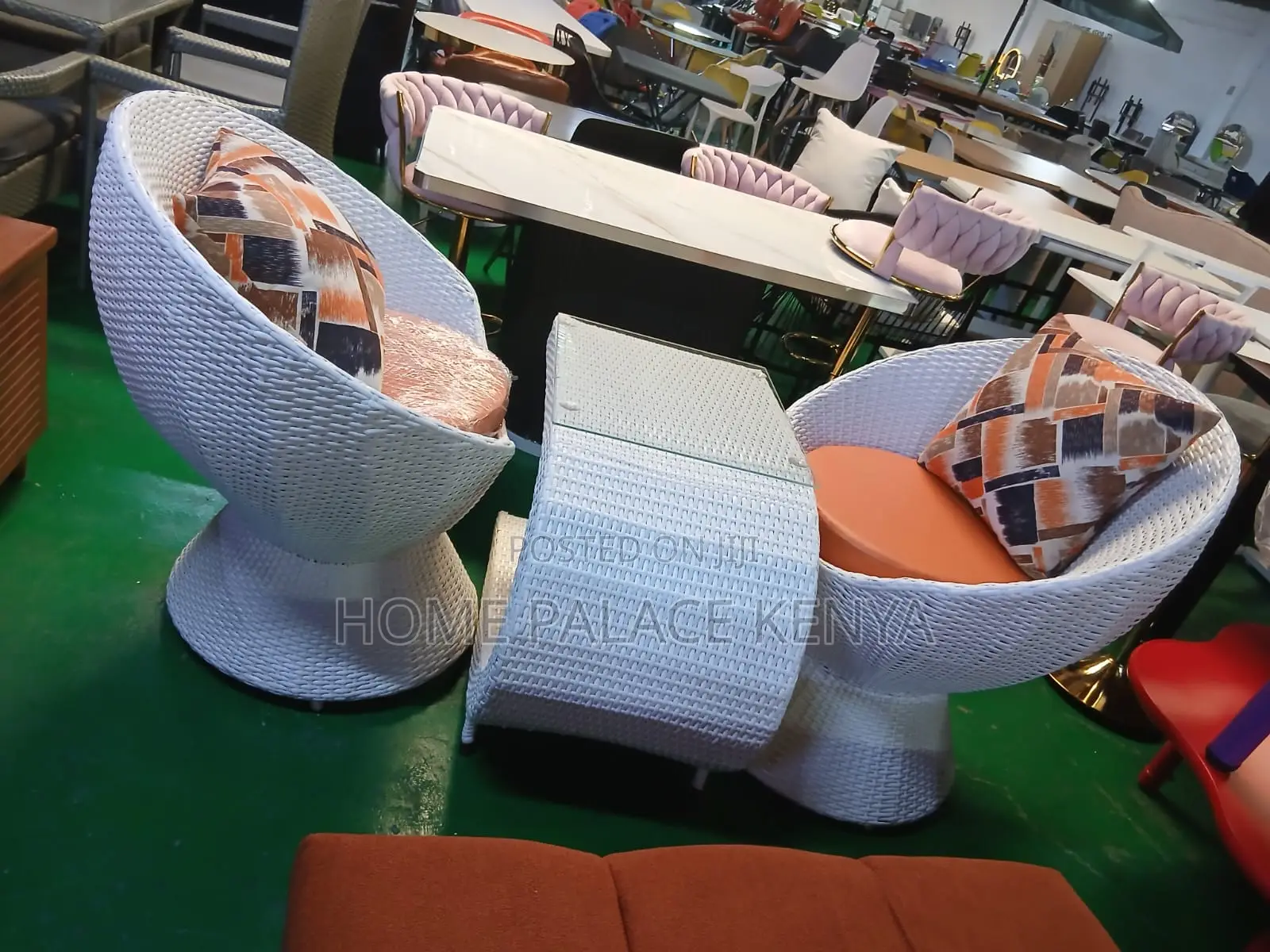 Outdoor Furniture; Elegant Large Rattan Chairs and U-Shaped Table Set