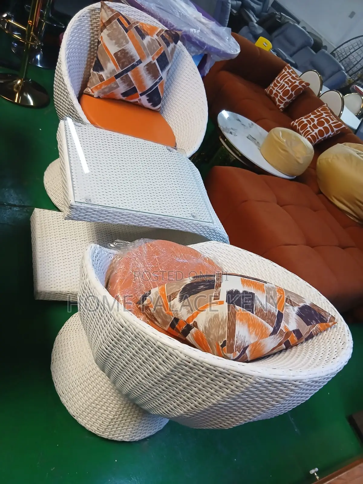 Outdoor Furniture; Elegant Large Rattan Chairs and U-Shaped Table Set