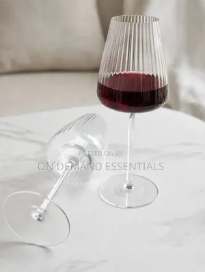 2pc Ribbed Long Stem Wine Glasses - 500ml